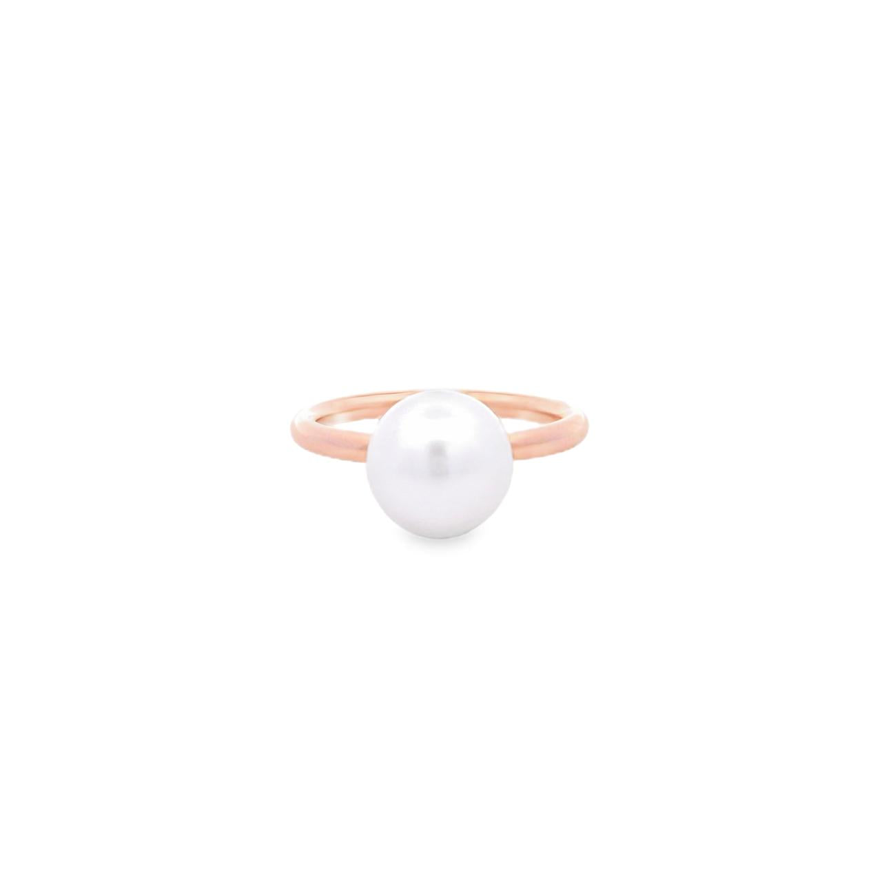 Autore 18ct rose gold ring with 9mm high-button South Sea pearl in a cup setting.