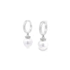 Autore 18ct white gold South Sea pearl and diamond huggie earrings with 9mm semi-oval pearls and articulated drop design.