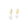 Autore 18ct yellow gold South Sea pearl and diamond huggie earrings with 9mm short oval pearls and articulated drop design.