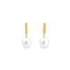 Autore 18ct yellow gold South Sea pearl and diamond huggie earrings with 9mm short oval pearls and articulated drop design.