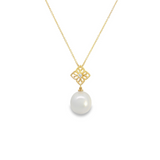 Autore 18ct yellow gold South Sea pearl and diamond pendant with open flower design and articulated 11mm white-silver pearl on fine trace link chain.