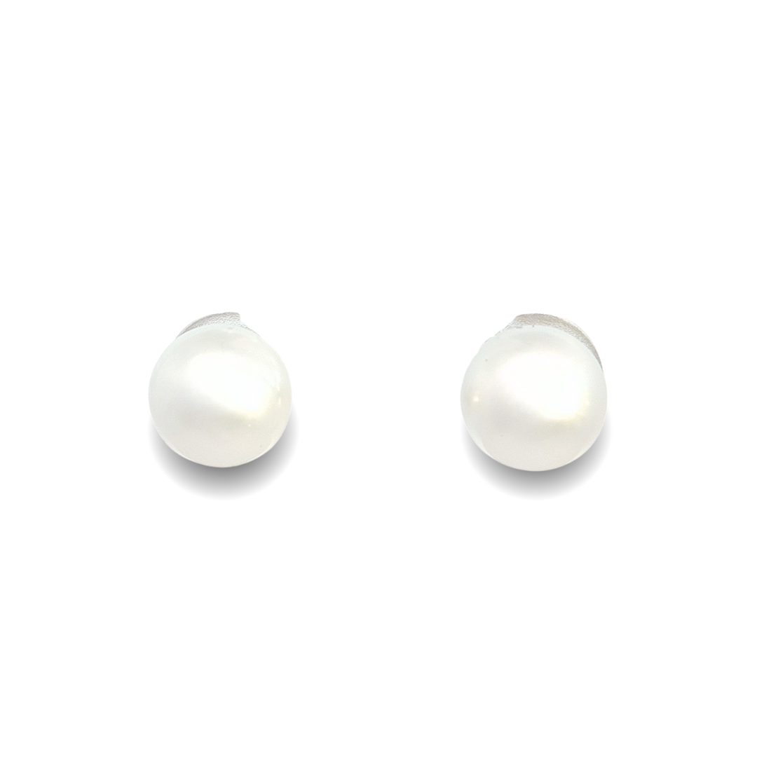 Autore 9ct white gold 7mm South Sea pearl stud earrings with post and butterfly fittings.