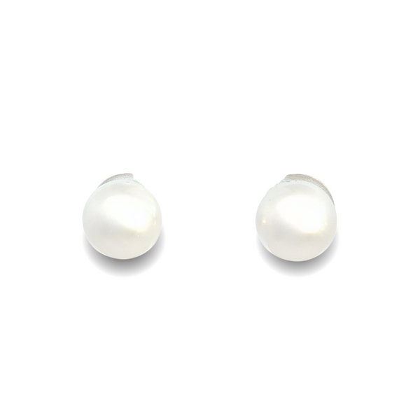 Autore 9ct white gold 7mm South Sea pearl stud earrings with post and butterfly fittings.