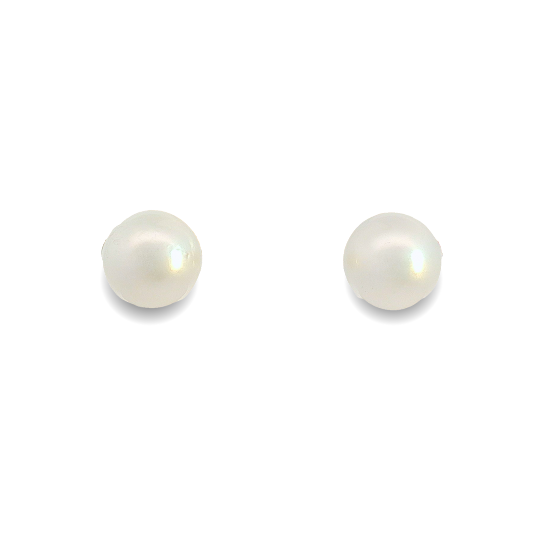 Autore 9ct yellow gold 7mm South Sea pearl stud earrings with post and butterfly fittings.