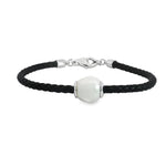 Autore sterling silver and black leather bracelet with 12mm silver circle South Sea pearl