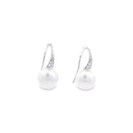 Autore white gold hook earrings with diamond cluster tops and 9mm South Sea pearl drops.