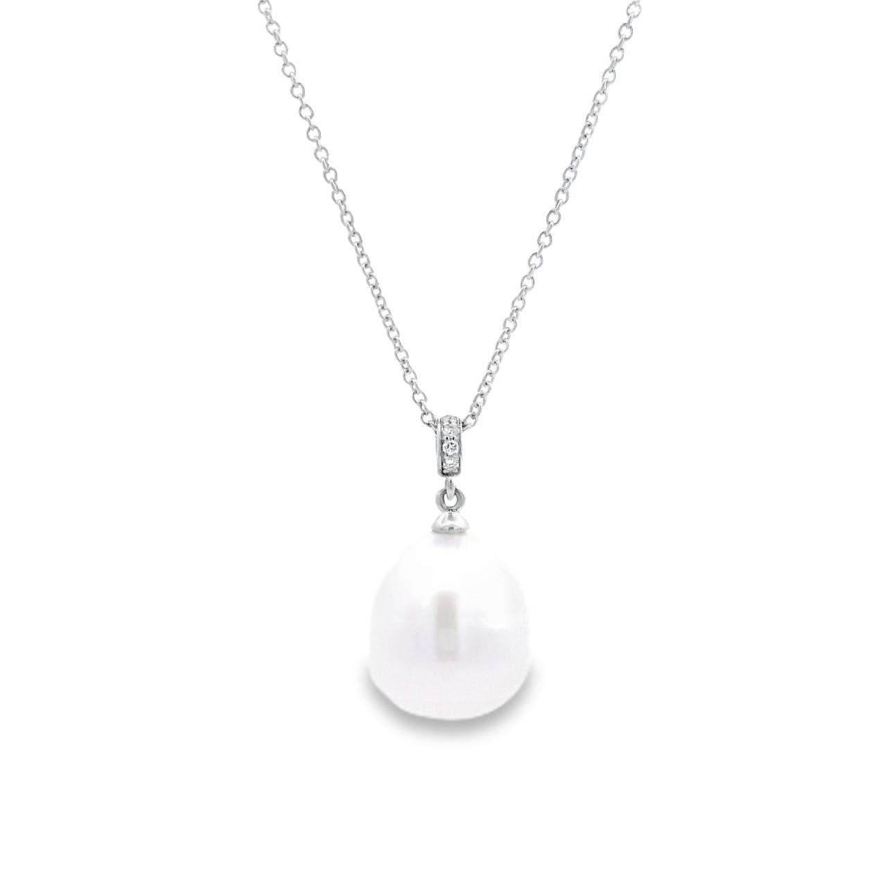Autore 18ct white gold pendant with 11mm South Sea pearl and diamond-set articulated runner.