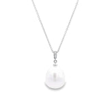 Autore 18ct white gold pendant with 11mm South Sea pearl and diamond-set articulated runner.