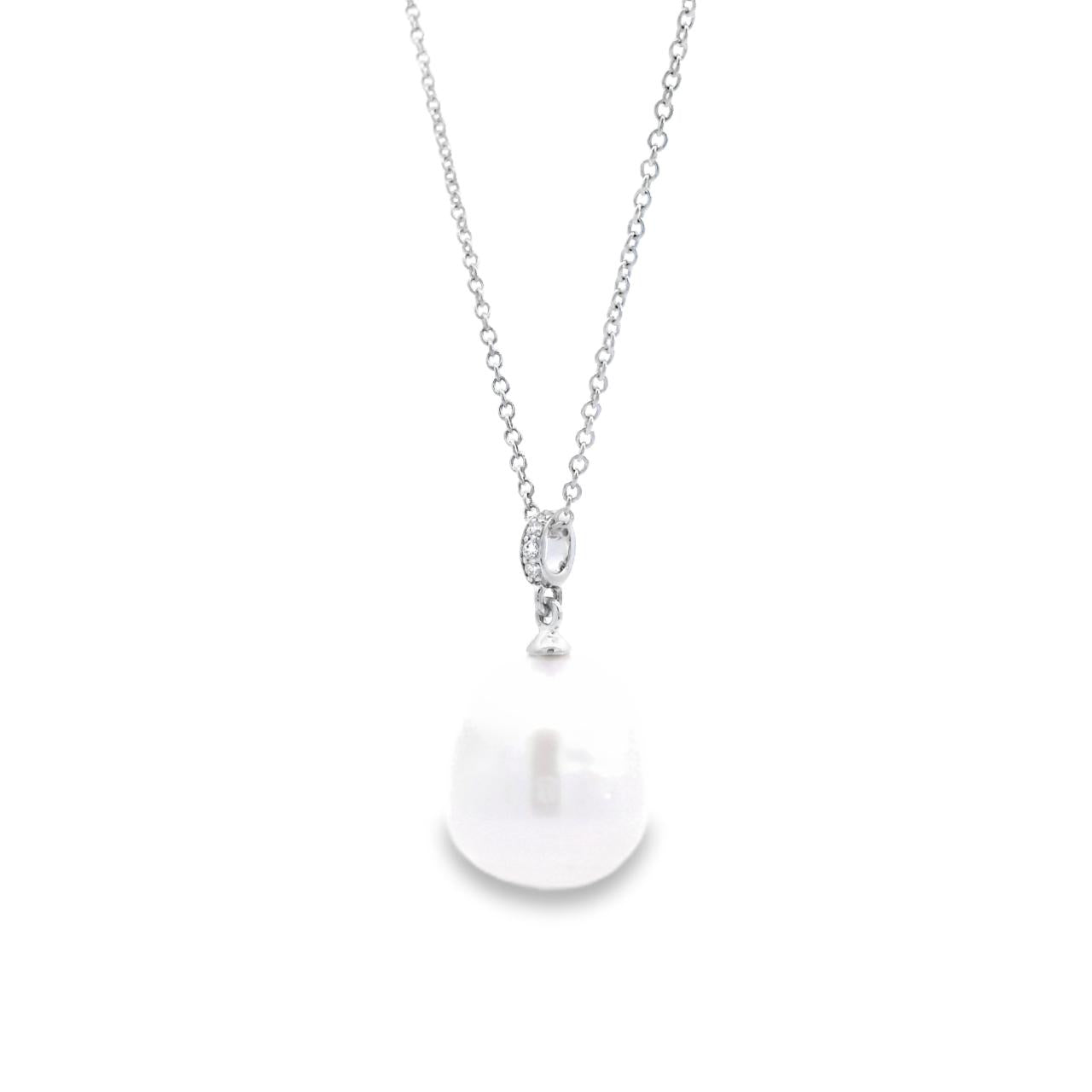 Autore 18ct white gold pendant with 11mm South Sea pearl and diamond-set articulated runner.