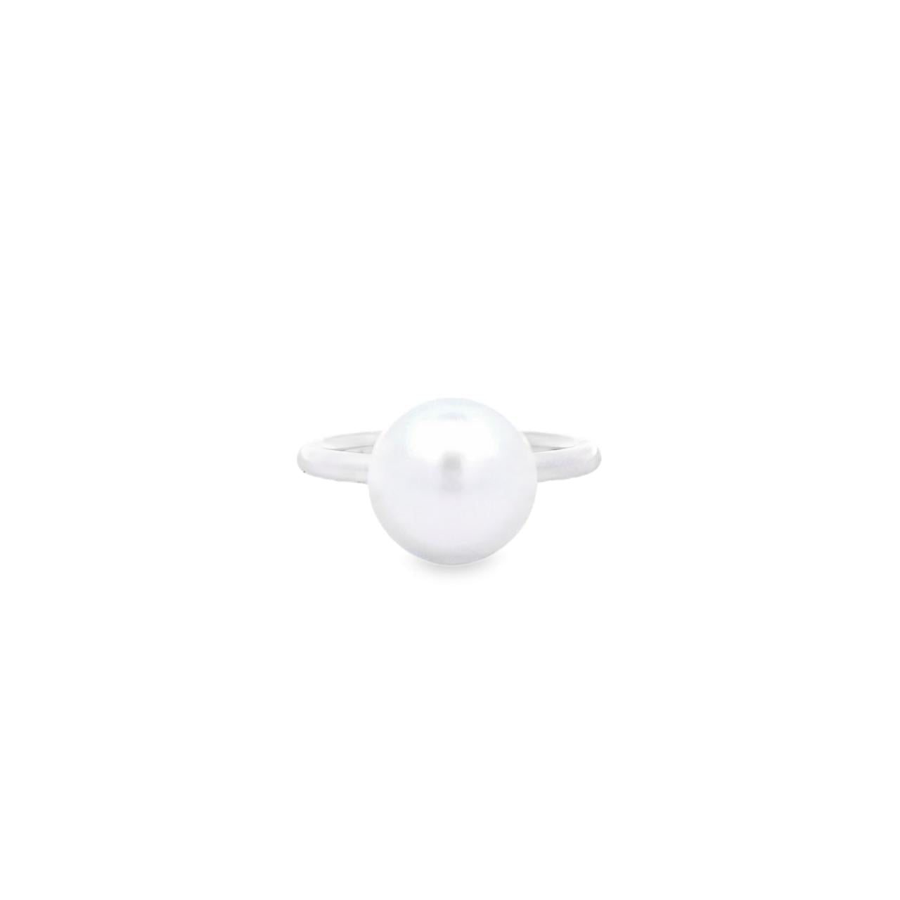 Autore 18ct white gold ring with 10mm high-button South Sea pearl in a cup setting.