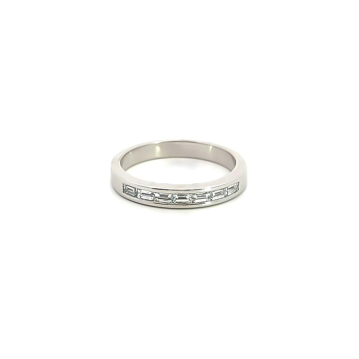Platinum band with a straight row of baguette cut diamonds totalling 0.41ct.