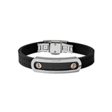 Baraka black rubber bracelet with stainless steel and carbon fibre centre and rose gold detail.