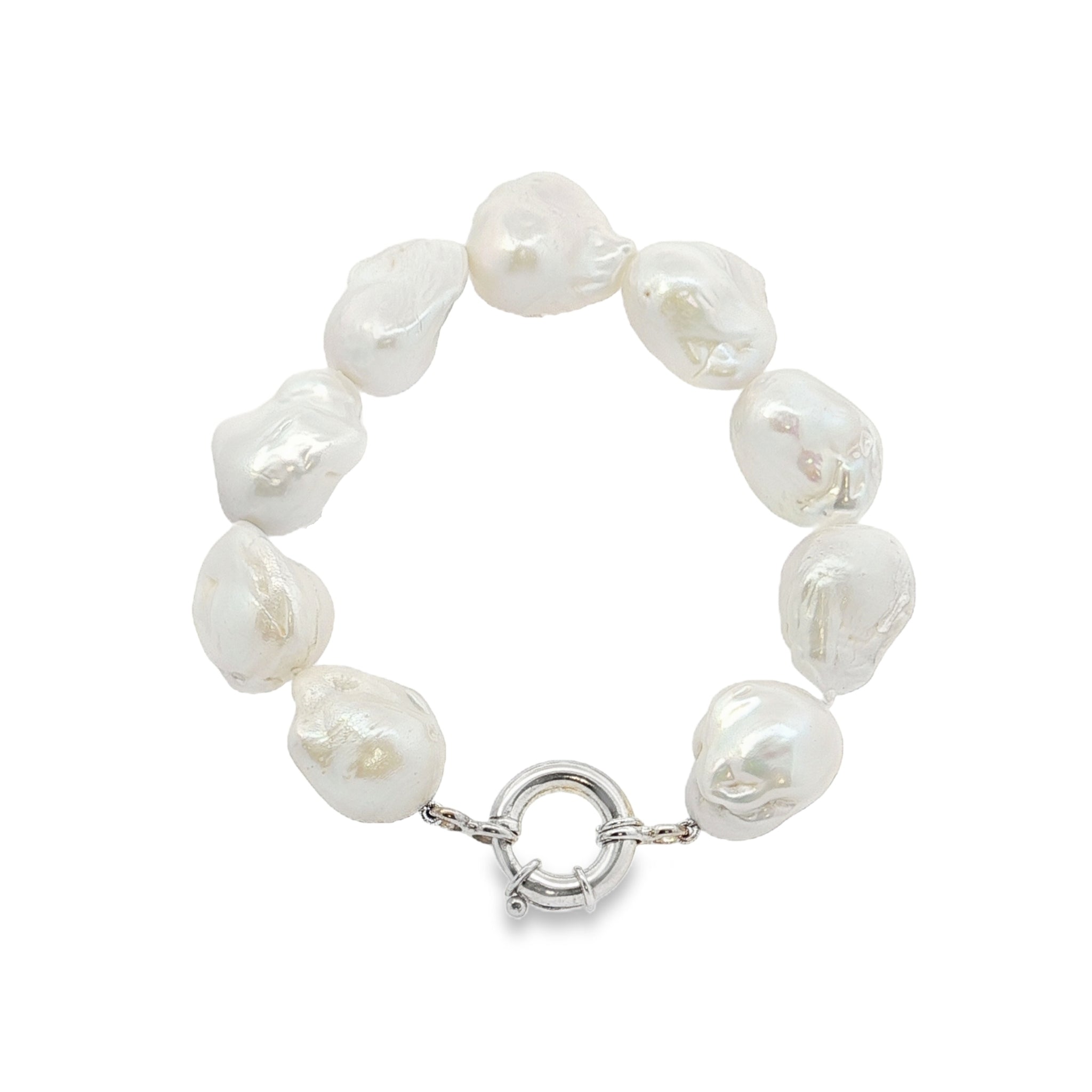 baroque freshwater pearl bracelet with large irregular pearls and sterling silver bolt clasp