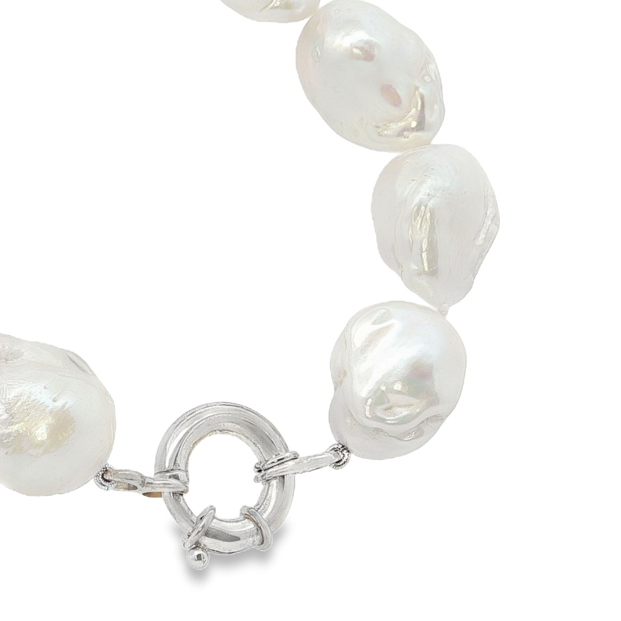 baroque freshwater pearl bracelet with large irregular pearls and sterling silver bolt clasp