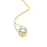 18ct yellow gold pendant featuring a 3.19ct round brilliant cut diamond (O VS2) in a bezel setting on a fine 45cm trace link chain.