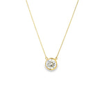 18ct yellow gold pendant featuring a 3.19ct round brilliant cut diamond (O VS2) in a bezel setting on a fine 45cm trace link chain.