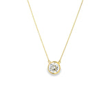 18ct yellow gold pendant featuring a 3.19ct round brilliant cut diamond (O VS2) in a bezel setting on a fine 45cm trace link chain.