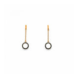14ct rose gold drop earrings with stud fittings and trace link chain drops, each featuring an 8mm claw-set circle of black diamonds totalling 0.15ct.
