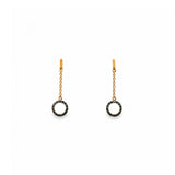 14ct rose gold drop earrings with stud fittings and trace link chain drops, each featuring an 8mm claw-set circle of black diamonds totalling 0.15ct.