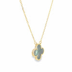 18ct yellow gold necklace with black mother of pearl clover pendant