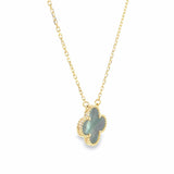 18ct yellow gold necklace with black mother of pearl clover pendant
