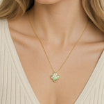 18ct yellow gold necklace with black mother of pearl clover pendant