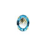 9ct yellow gold ring featuring a 23.90 x 18.60mm oval cut blue topaz in a four-claw setting with engraved shoulders.