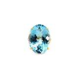 9ct yellow gold ring featuring a 23.70 x 17.75mm oval cut blue topaz in a four-claw setting with engraved shoulders.