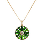18ct yellow gold chrome diopside and diamond wheel pendant with central diamond