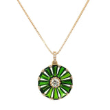 18ct yellow gold chrome diopside and diamond wheel pendant with central diamond