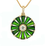 18ct yellow gold chrome diopside and diamond wheel pendant with central diamond