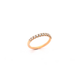 18ct rose gold diamond ring featuring a straight row of claw-set round brilliant cut diamonds across the top.