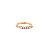 18ct rose gold diamond ring featuring a straight row of claw-set round brilliant cut diamonds across the top.