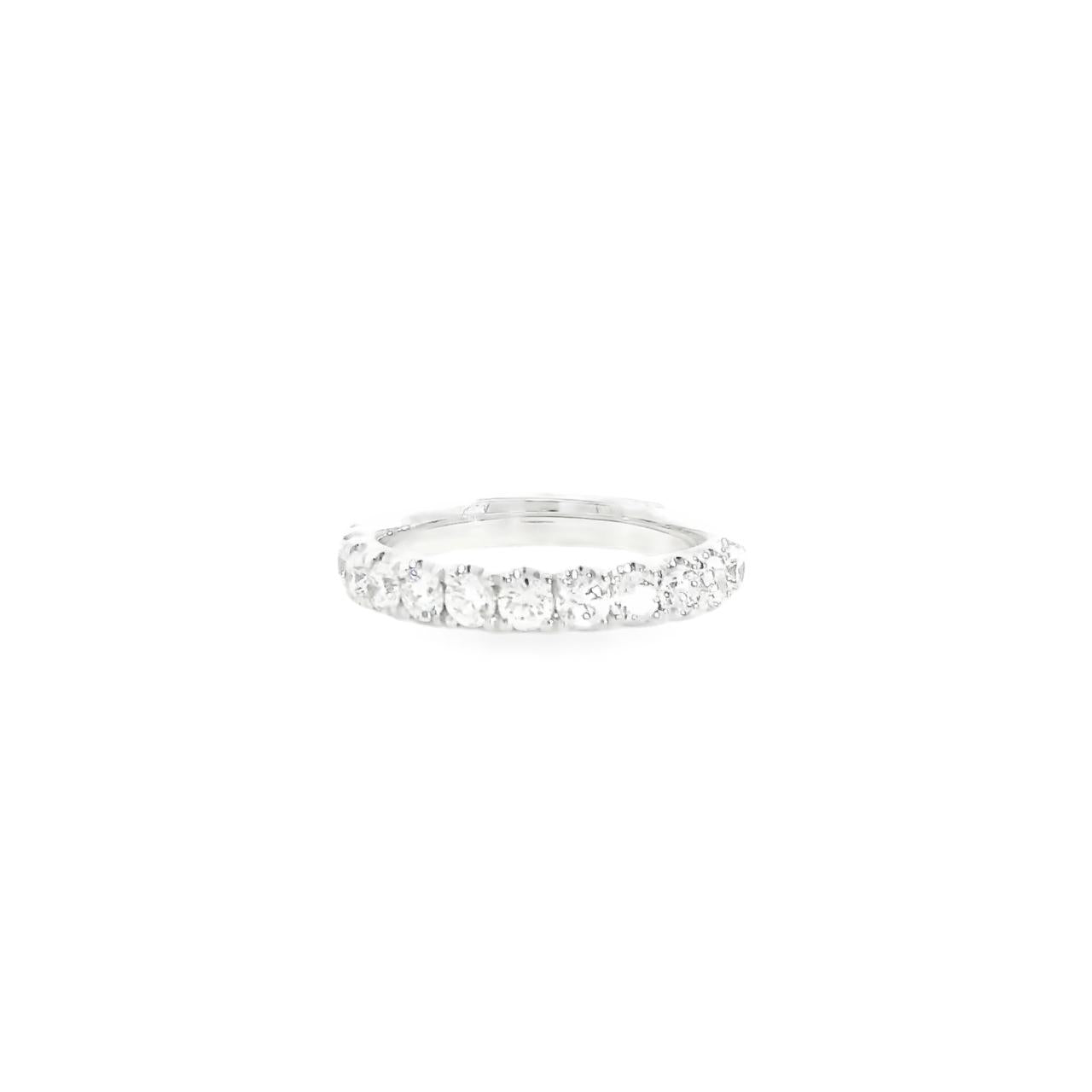 18ct white gold diamond ring featuring twelve round brilliant cut diamonds in a straight row claw setting across the top.