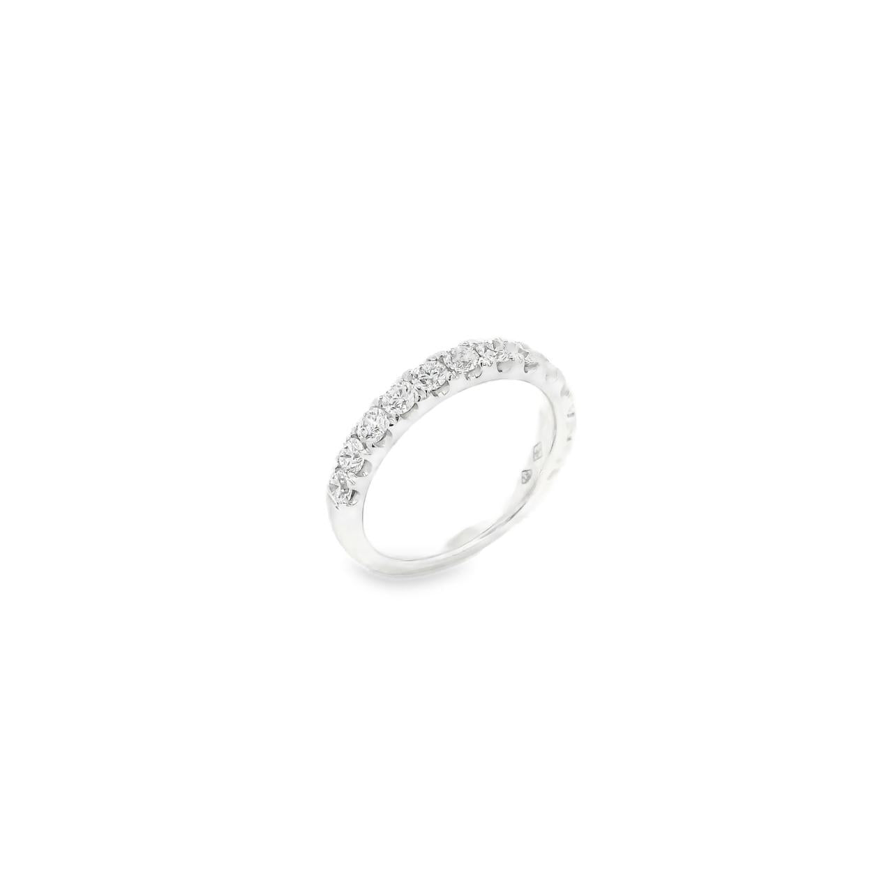 18ct white gold diamond ring featuring twelve round brilliant cut diamonds in a straight row claw setting across the top.