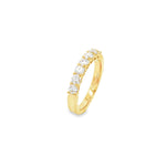 18ct yellow gold diamond ring featuring seven round brilliant cut diamonds in a straight row claw setting across the top.