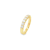 18ct yellow gold diamond ring featuring seven round brilliant cut diamonds in a straight row claw setting across the top.