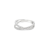 18ct white gold crossover ring featuring 43 round brilliant cut diamonds totalling 0.52ct in two intersecting claw-set rows across the top.