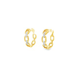 18ct yellow gold chain-link hoop earrings with claw-set diamonds down the front, featuring 16 round brilliant cut GH/SI diamonds.