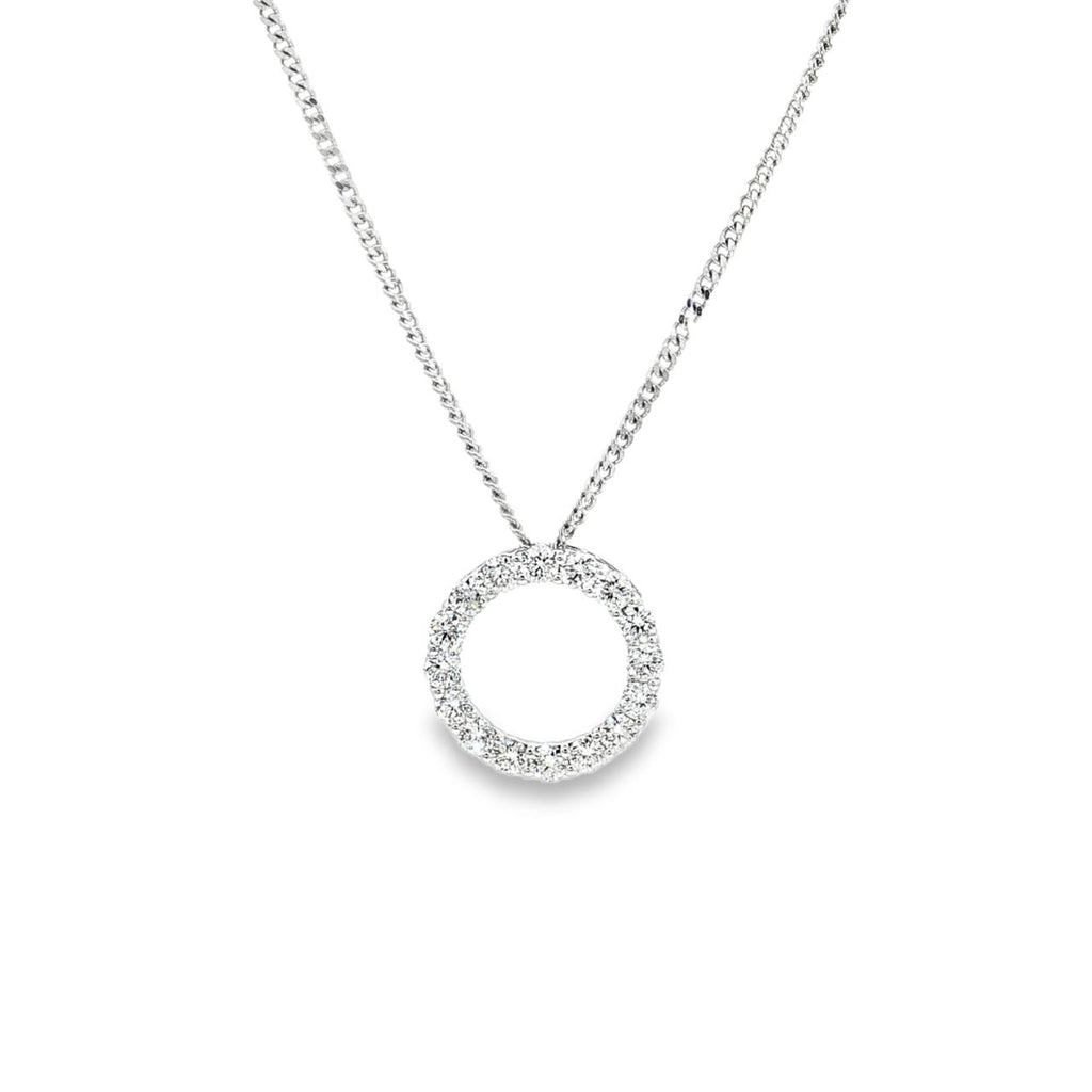 18ct white gold Diamond Circle of Life Pendant featuring a 12mm open circle with claw-set round brilliant cut diamonds totalling 0.54ct.