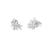 18ct white gold diamond cluster earrings featuring marquise and pear cut diamonds in a tiered multi-claw spray design with post and butterfly fittings.