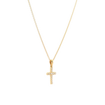 18ct yellow gold diamond cross pendant with 11 round brilliant cut G/VS diamonds, 13 x 9mm, refined fine jewellery design.