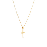 18ct yellow gold diamond cross pendant with 11 round brilliant cut G/VS diamonds, 13 x 9mm, refined fine jewellery design.