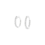 18ct white gold day/night huggie earrings with diamonds claw set down the front and inside back, featuring 30 round brilliant cut diamonds, G–H colour, SI clarity.