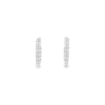 18ct white gold day/night huggie earrings with diamonds claw set down the front and inside back, featuring 30 round brilliant cut diamonds, G–H colour, SI clarity.