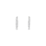 18ct white gold day/night huggie earrings with diamonds claw set down the front and inside back, featuring 30 round brilliant cut diamonds, G–H colour, SI clarity.