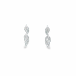 18ct white gold double leaf drop earrings featuring 32 pavé-set round brilliant cut diamonds, G colour SI clarity, with a flowing nature-inspired design.