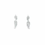 18ct white gold double leaf drop earrings featuring 32 pavé-set round brilliant cut diamonds, G colour SI clarity, with a flowing nature-inspired design.