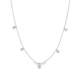 18ct white gold necklace with five bezel set diamond drops on fine chain