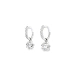 18ct white gold diamond flower drop earrings with claw-set huggie tops and removable scalloped cluster drops, featuring 1.03ct GIA-certified centre diamonds and 0.17ct accent diamonds, F–G colour SI1 clarity.